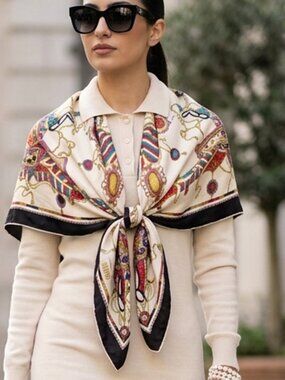 Vintage large square Turkish silk scarf with vibrant design